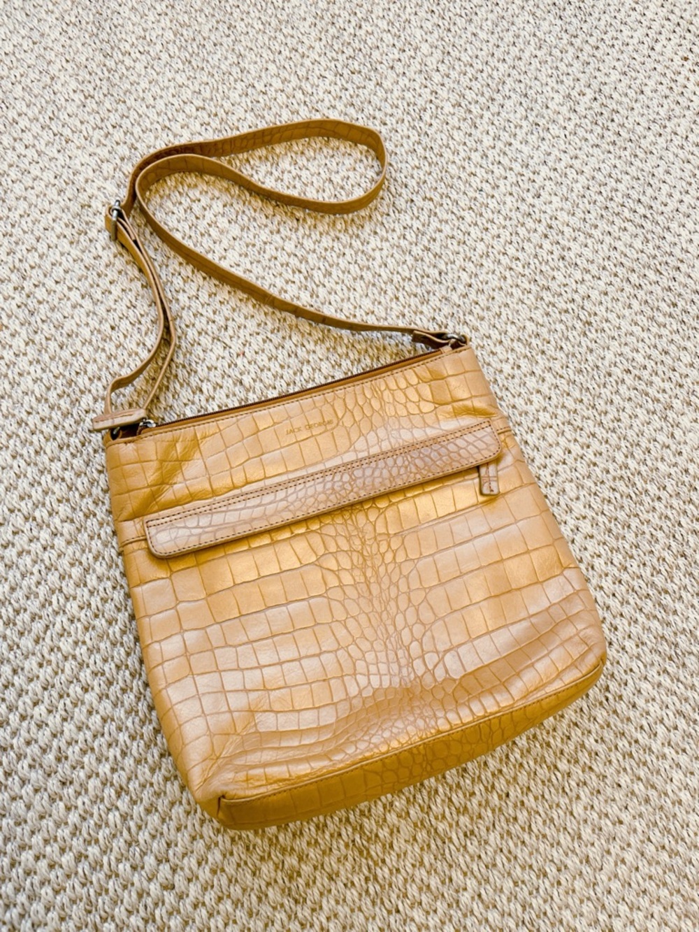 Jack Georges Croc Embossed Leather Crossbody Bag Tan 12x11